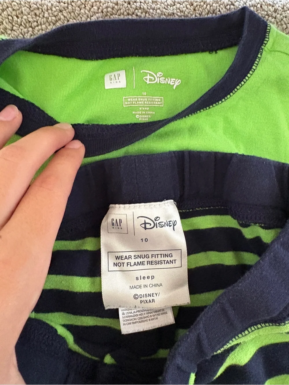 Disney Green Mike Wazowski Long Sleeve Pajama Set with Navy Stripes